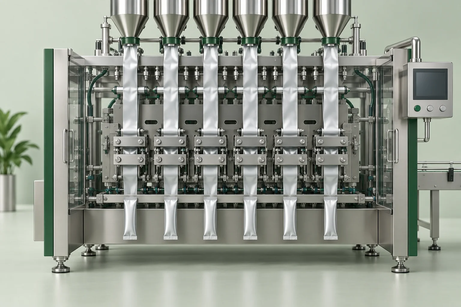 Illustration of multi-lane stick pack filling equipment