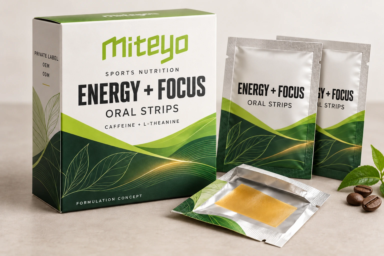 Caffeine + L-Theanine Oral Strips concept illustration